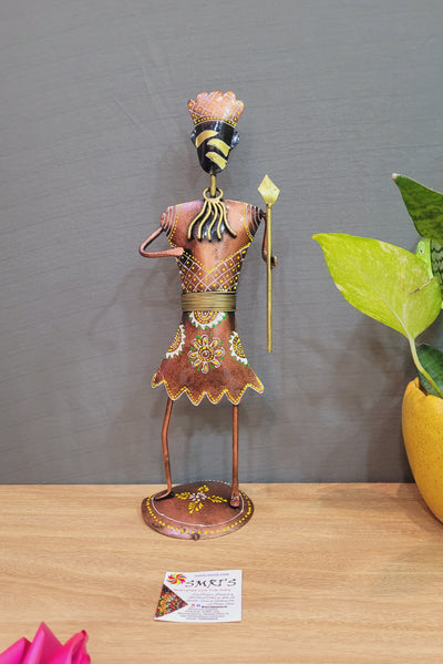 Copper Tribal Adivasi man with eeti Table decor (15H * 6L * 4W) inches Showpiece Gift
