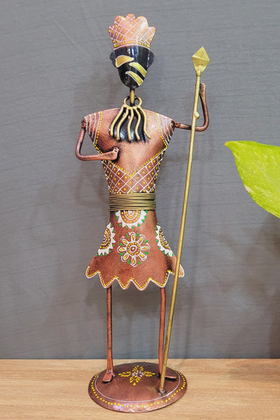 Copper Tribal Adivasi man with stick Table decor (15H * 4.5L * 4W) inches Showpiece Gift