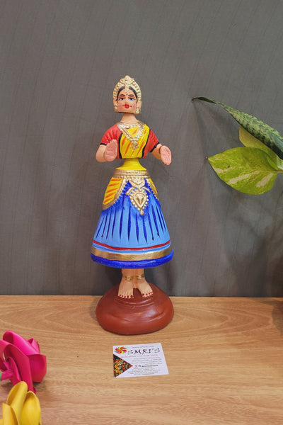 Diamond Dancing Doll 12 inch Big Blue with Yellow (12 H * 4.5 L * 4.5 W) inch Paper mache Thanjavur thalayatti Bommai Tanjore Dancing Doll