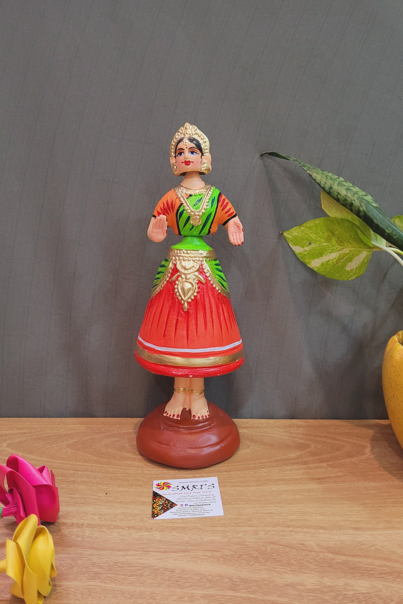 Diamond Dancing Doll 12 inch Big Red with Green (12 H * 4.5 L * 4.5 W) inch Paper mache Thanjavur thalayatti Bommai Tanjore Dancing Doll