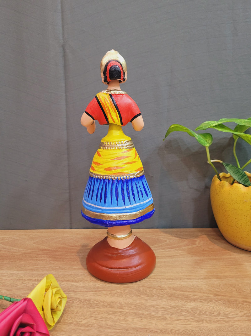 Diamond Dancing Doll 12 inch Big yellow with Blue (12 H * 4.5 L * 4.5 W) inch Paper mache Thanjavur thalayatti bommai dancing doll