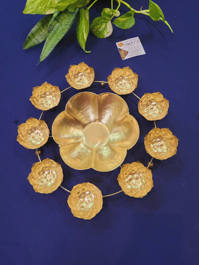 Flower Rangoli Urli with 9 Flower buds diya Gold Urli for flower decoration for festive decor pooja decor diwali decor Indian hand made (2 H * 2 W * 11 L) inches
