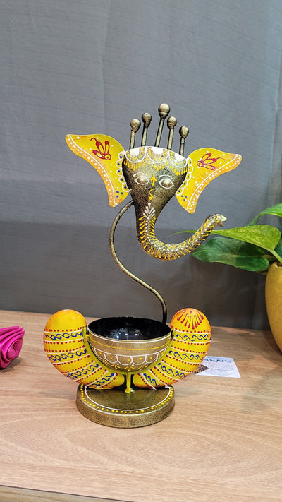 Ganesha Tea light holder Iron yellow Iron