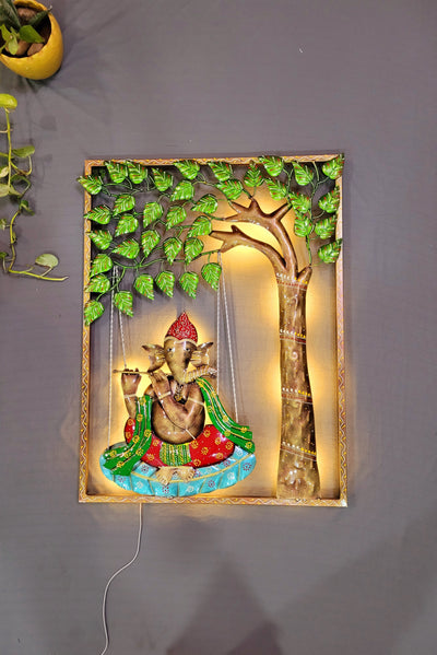 Ganesha under Tree Rectangle Frame LED Wall Decor