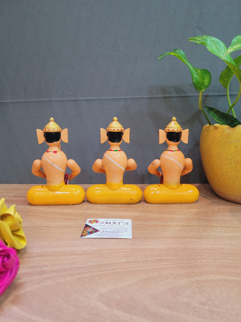Ganesha wooden Musician Band 3 piece set showpiece indian handicrafts (5 H x 3 L x 2 W) inches