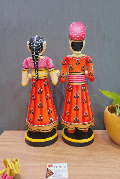 Gangaur Rajasthani Traditional Shiva Parvati Sivan Parvathi Subhamangalyam Orange & Pink show piece couple pair set BIG (16 H, 5 L, 5 W) inches