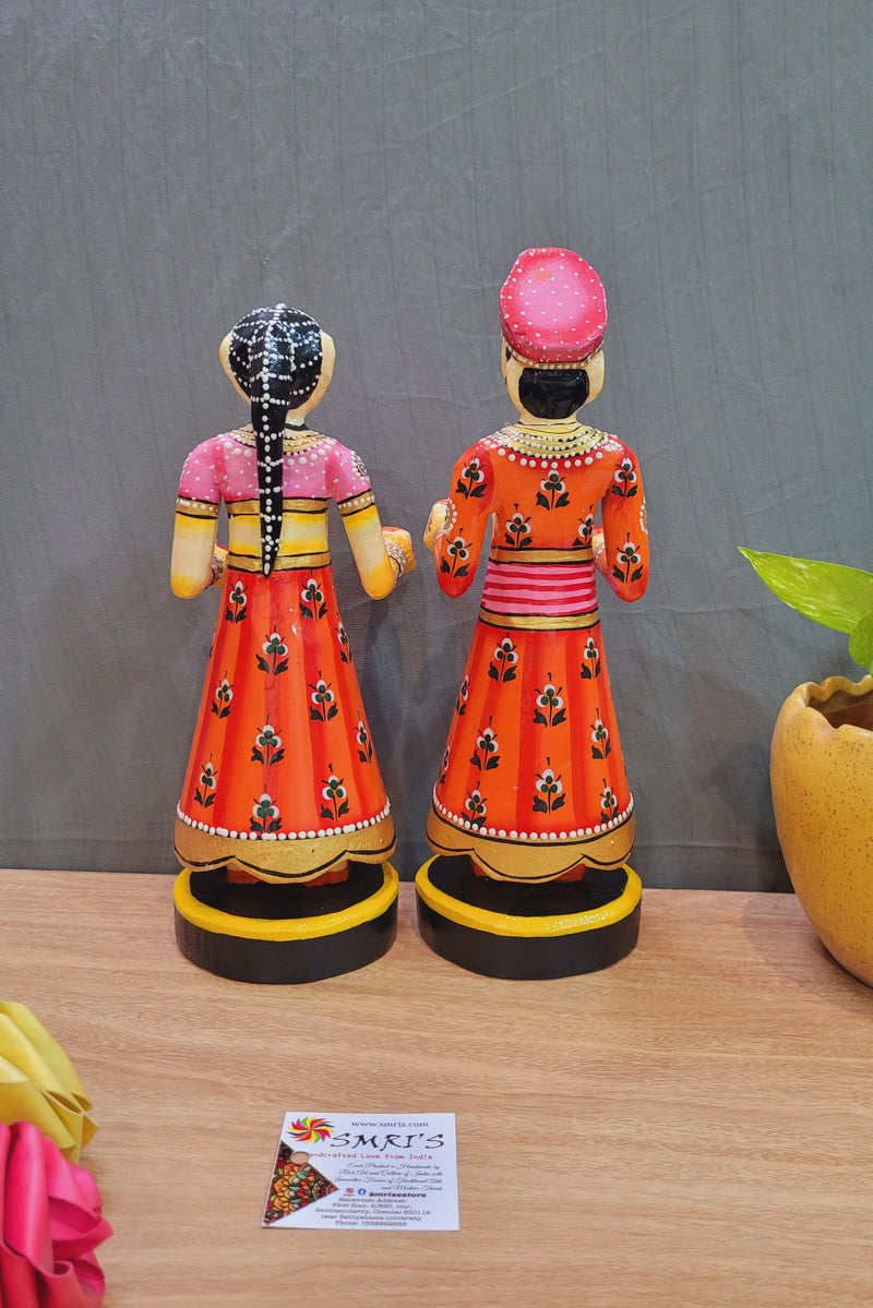 Gangaur Rajasthani Traditional Shiva Parvati Sivan Parvathi Subhamangalyam Orange & Pink show piece couple pair set Medium (12 H, 4 L, 4 W) inches