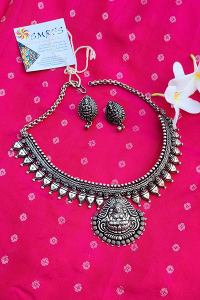 German oxidised silver Temple Aishwarya Lakshmi Necklace With Earring set
