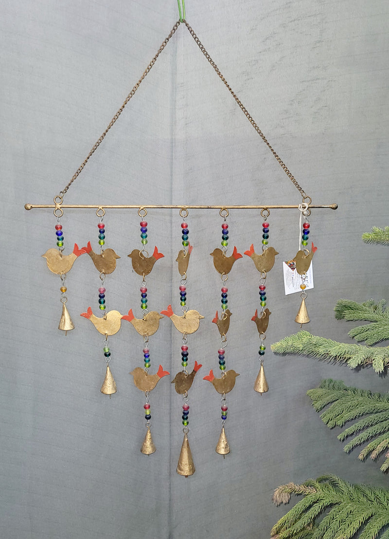 Gold with 15 birds wind chimes with bells Smris Handcrafted love from India made of wrought iron