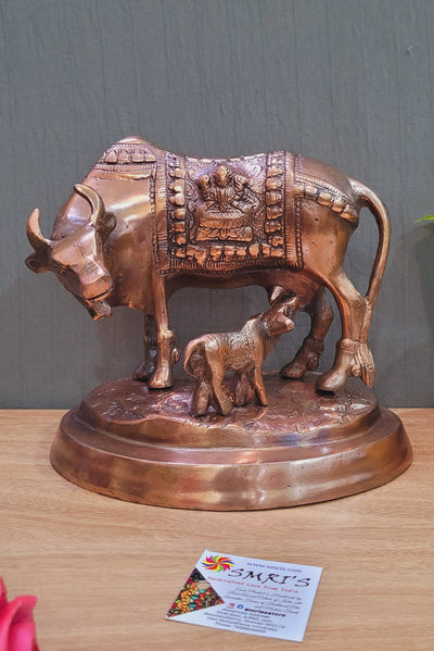 Gomata Kamdhenu Cow Calf Copper coated Aluminium statue