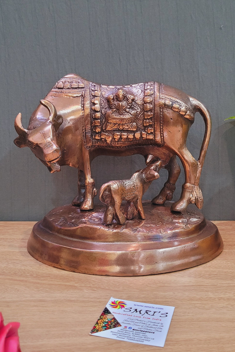 Gomata Kamdhenu Cow Calf Copper coated Aluminium statue