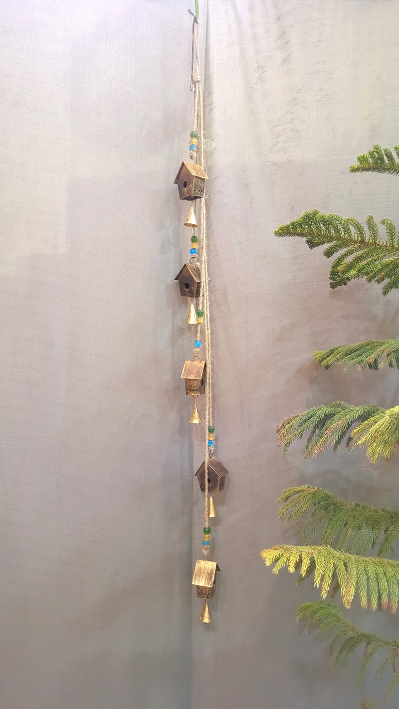 Hut cluster 5 in 1 rope Bells Hanging wind chimes Foyer decor balcony decor garden decor (38 H x 2 L x 1.5) inches
