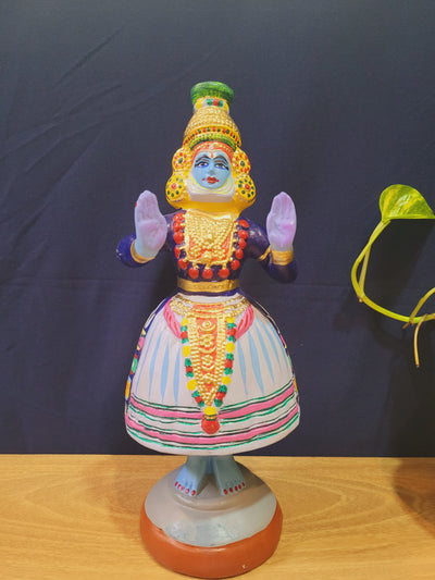 Kathakali dancing doll  BLUE( 11 H * 4.5 L * 4.5 W ) inch Handmade Thanjavur Thalaytti Bommai Tamil Tradition dancing doll