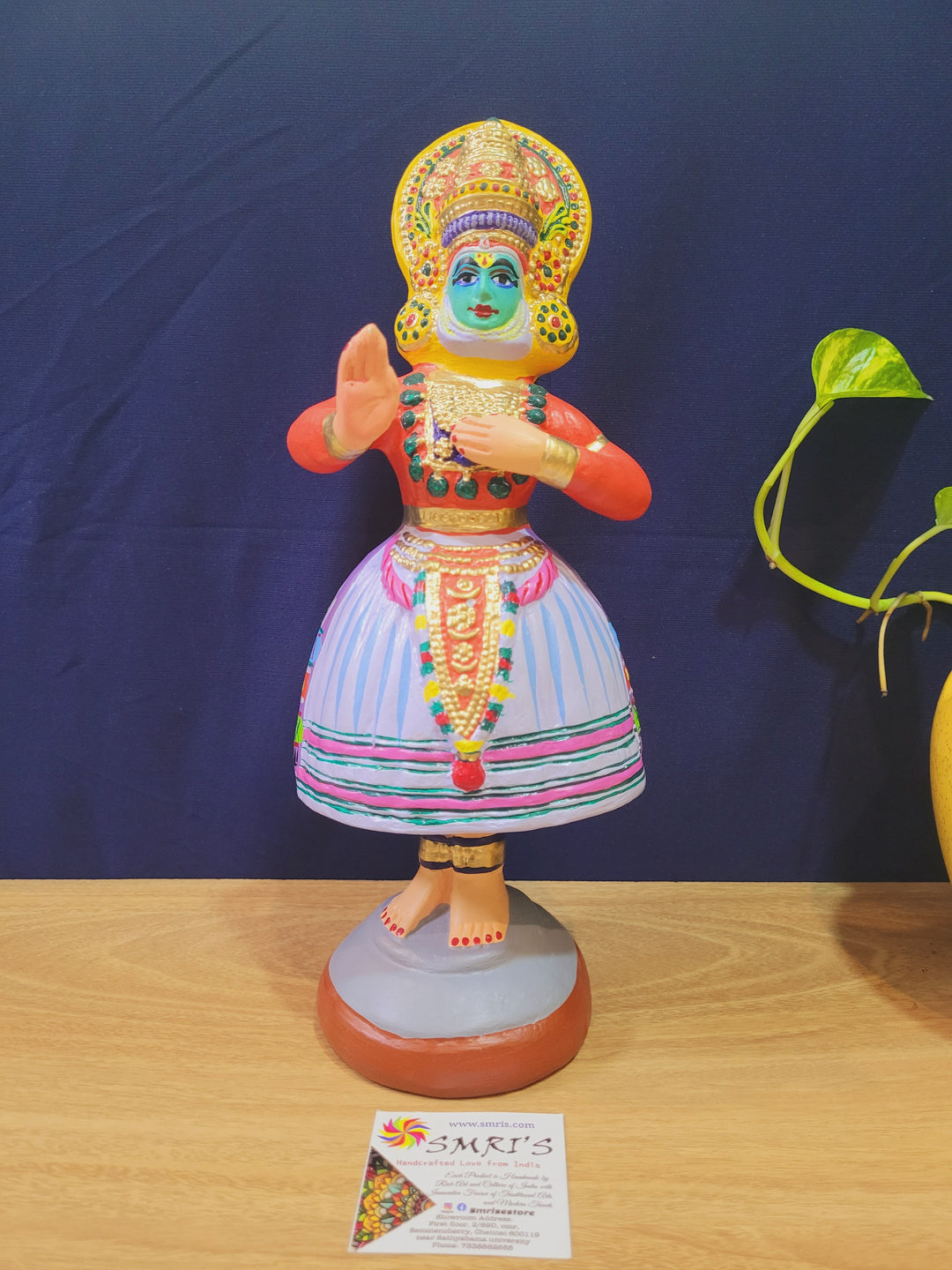Kathakali dancing doll ORANGE (11 H * 4.5 L * 4.5 W) inch Handmade