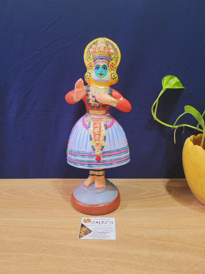 Kathakali dancing doll ORANGE (11 H * 4.5 L * 4.5 W) inch Handmade Thanjavur Thalaytti Bommai Tamil Tradition dancing doll