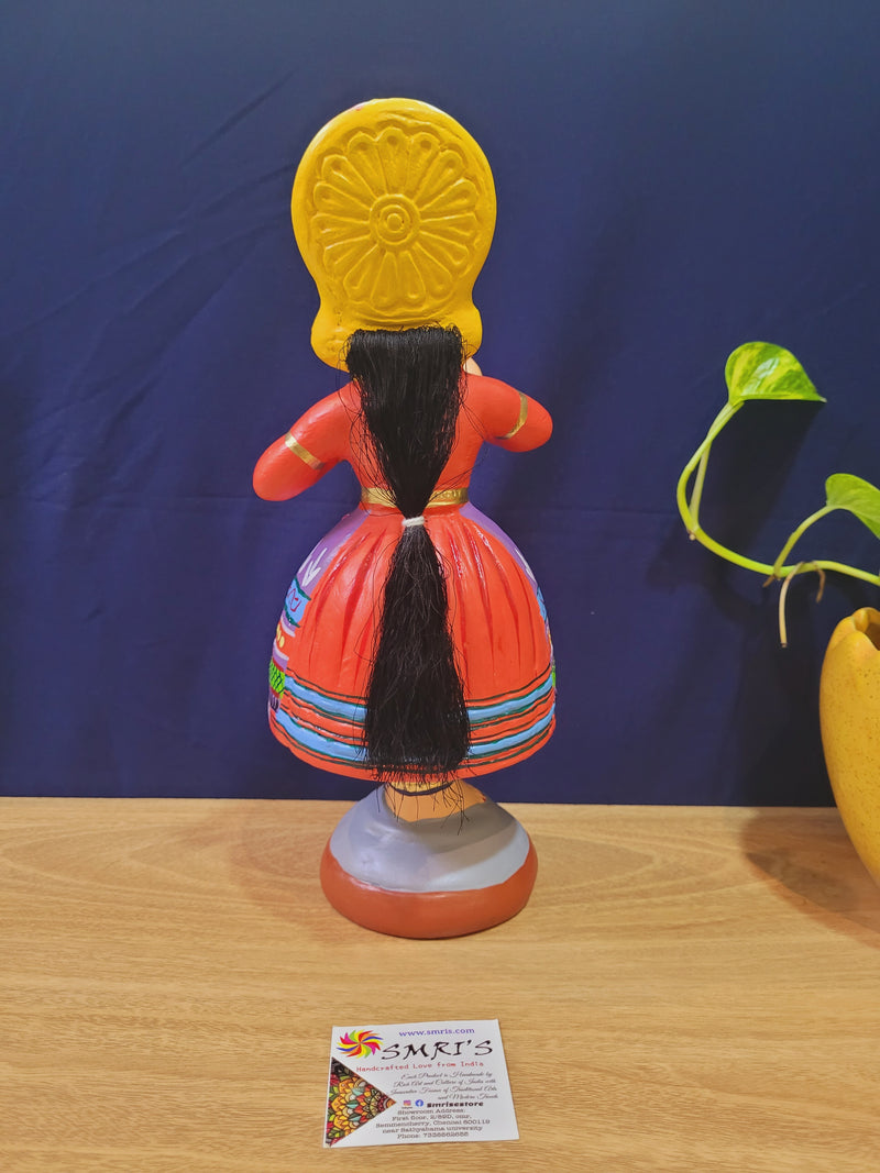 Kathakali dancing doll ORANGE (11 H * 4.5 L * 4.5 W) inch Handmade Thanjavur Thalaytti Bommai Tamil Tradition dancing doll
