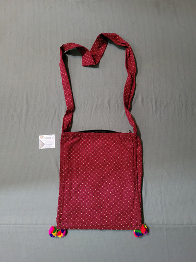 Kutch Handicraft embrodery square, Diamond Maroon with Multicolor Hand Bag Height 84 cm, width 27 cm