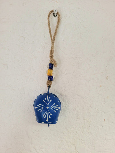 Lemon bell single sky blue hanging with beads temple bell cow bell return gifts small balcony decor home decor (8.5 H x 2 L x 1 W) Inches