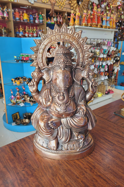 Lord Ganesha solid Statue vinayagar silai Model no 38 (17.5H * 9L* 6W) inches Copper coated Aluminium Idol Wall Decor Table Decor Pooja Decor