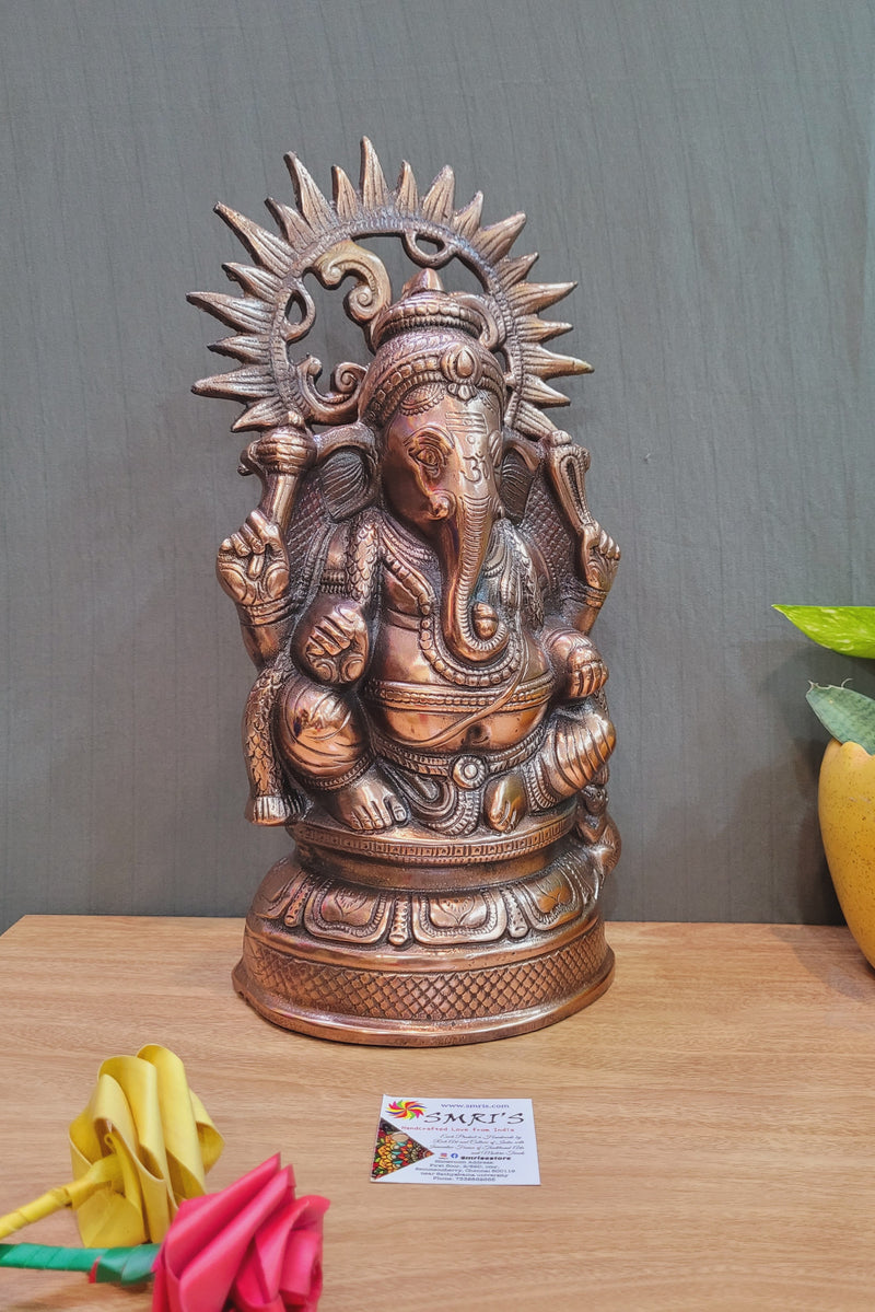 Lord Ganesha solid Statue vinayagar silai Model no 901 (14.5H * 8L* 6W) inches Copper coated Aluminium Idol Wall Decor Table Decor Pooja Decor