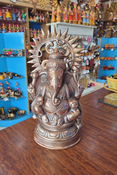 Lord Ganesha solid Statue vinayagar silai Model no 901 (14.5H * 8L* 6W) inches Copper coated Aluminium Idol Wall Decor Table Decor Pooja Decor