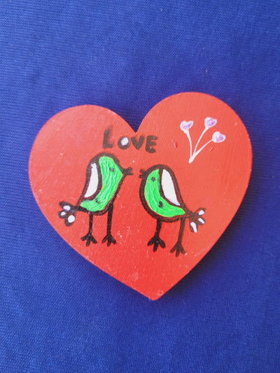 "Love" Green Birds Valentine Fridge Magnet Gift of Love