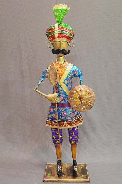 Man with Shield Rajasthani Guard Blue Figurine Showpiece (30H * 10L * 4.5W) inches table decor Traditional Indian style entrance decor for Bunglow and Business places