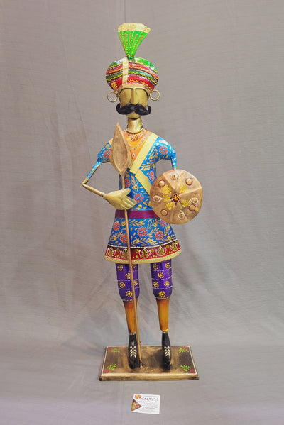 Man with Shield Rajasthani Guard Blue Figurine Showpiece (30H * 10L * 4.5W) inches table decor Traditional Indian style entrance decor for Bungalow and Business places