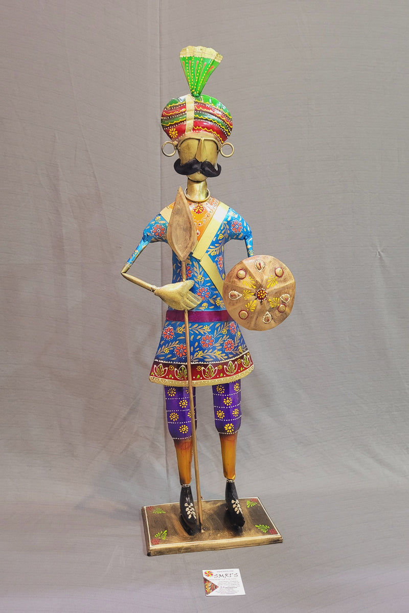 Man with Shield Rajasthani Guard Blue Figurine Showpiece (30H * 10L * 4.5W) inches table decor Traditional Indian style entrance decor for Bungalow and Business places