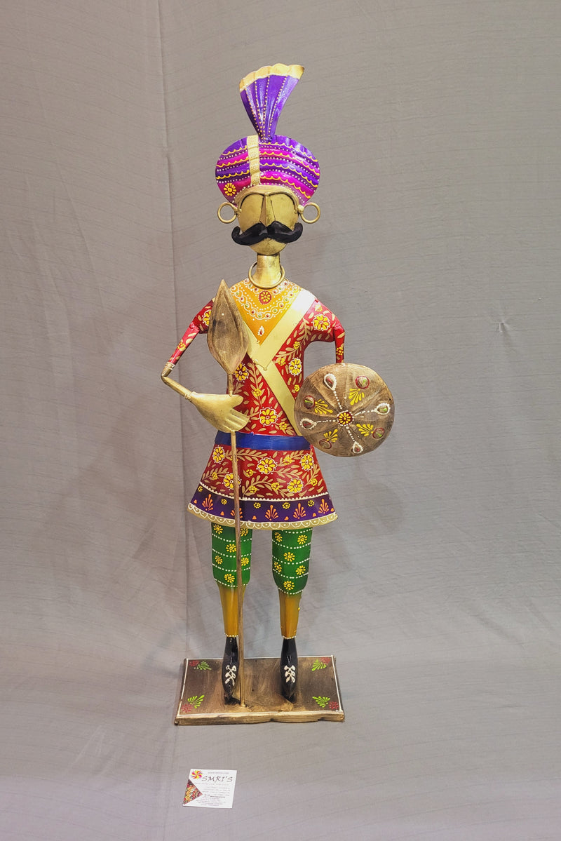 Man with Shield Rajasthani Guard Red Figurine Showpiece (30H * 10L * 4.5W) inches table decor Traditional Indian style entrance decor for Bungalow and Business places