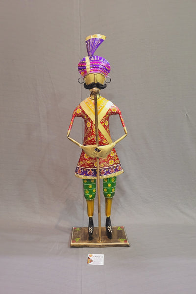Man with Stick Rajasthani Guard Red Figurine Showpiece (30H * 8.5L * 4.5W) inches table decor Traditional Indian style entrance decor for Bungalow and Business places