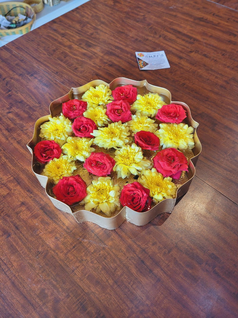 Mandala star shape embossed Urli flower decoration plate pooja