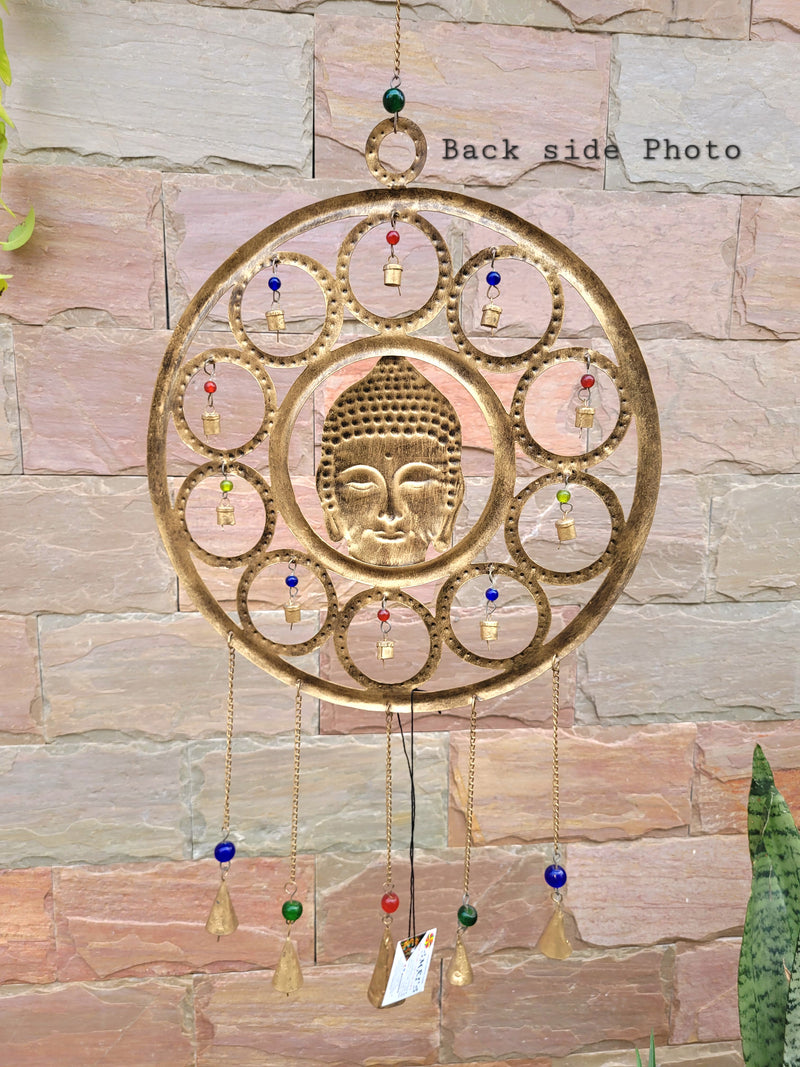 Meditative Gold Buddha wind chime Round Big (34 H * 14.8 W) Inches