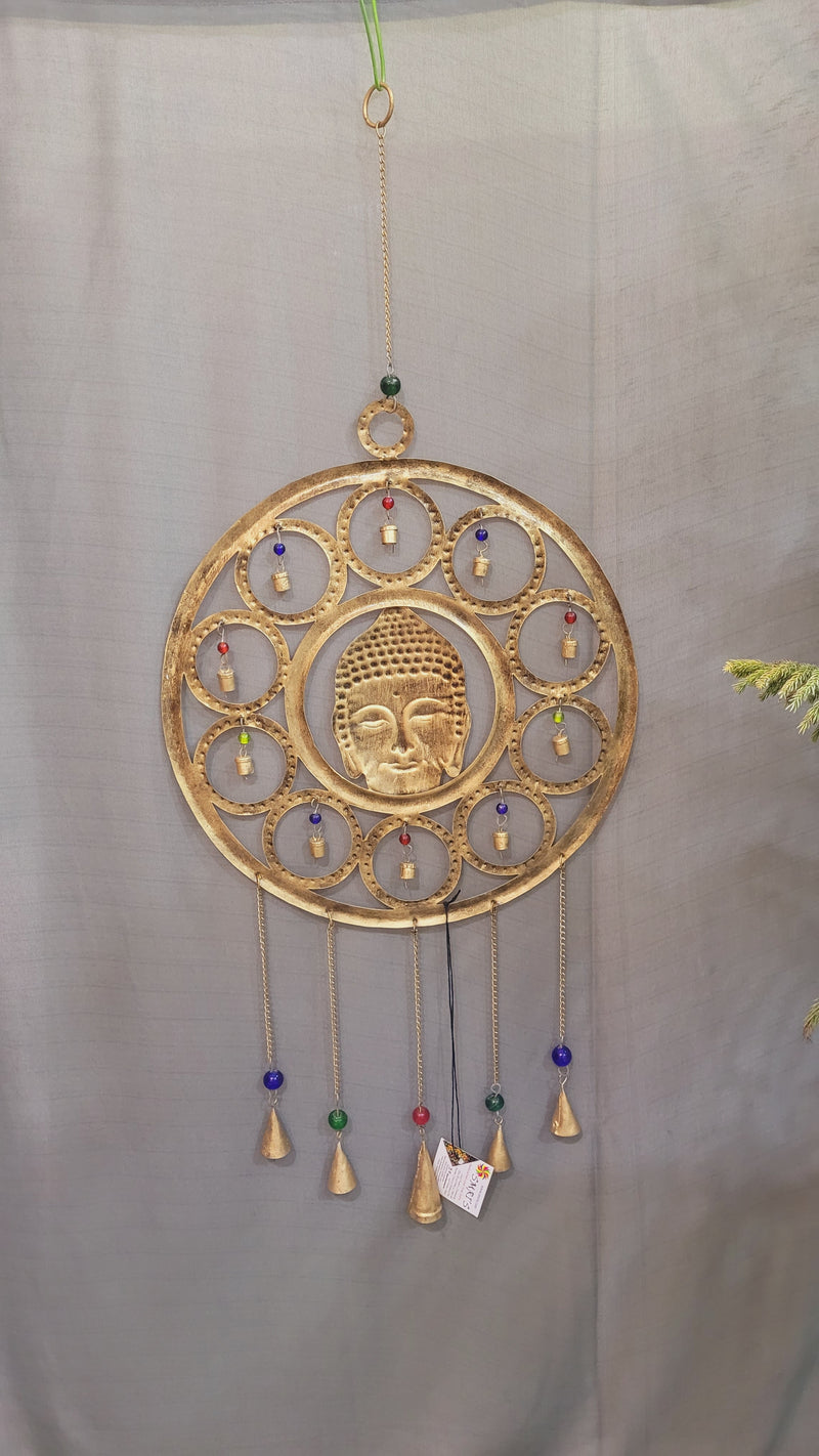 Meditative Gold Buddha wind chime Round Big (34 H * 14.8 W) Inches