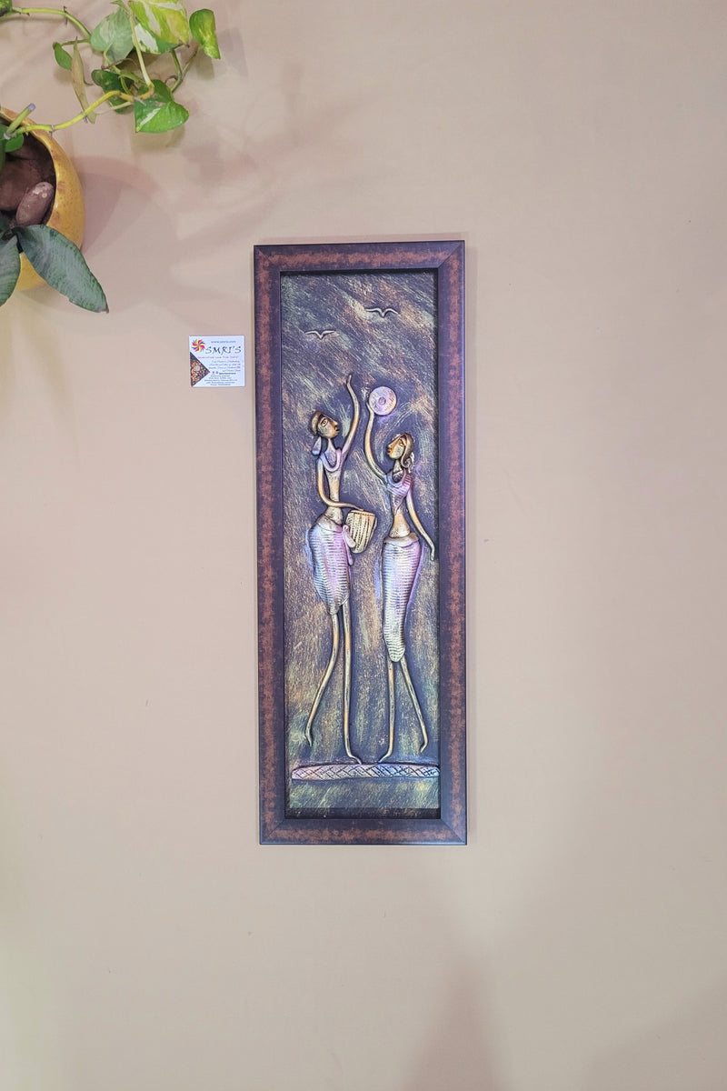 Mural Art Frame Metallic Craft Indian Handicrafts tribal art 10 (23H * 8L * 1W ) inches Living Room Dining Bedroom Reception Wall Decor for Home and Office