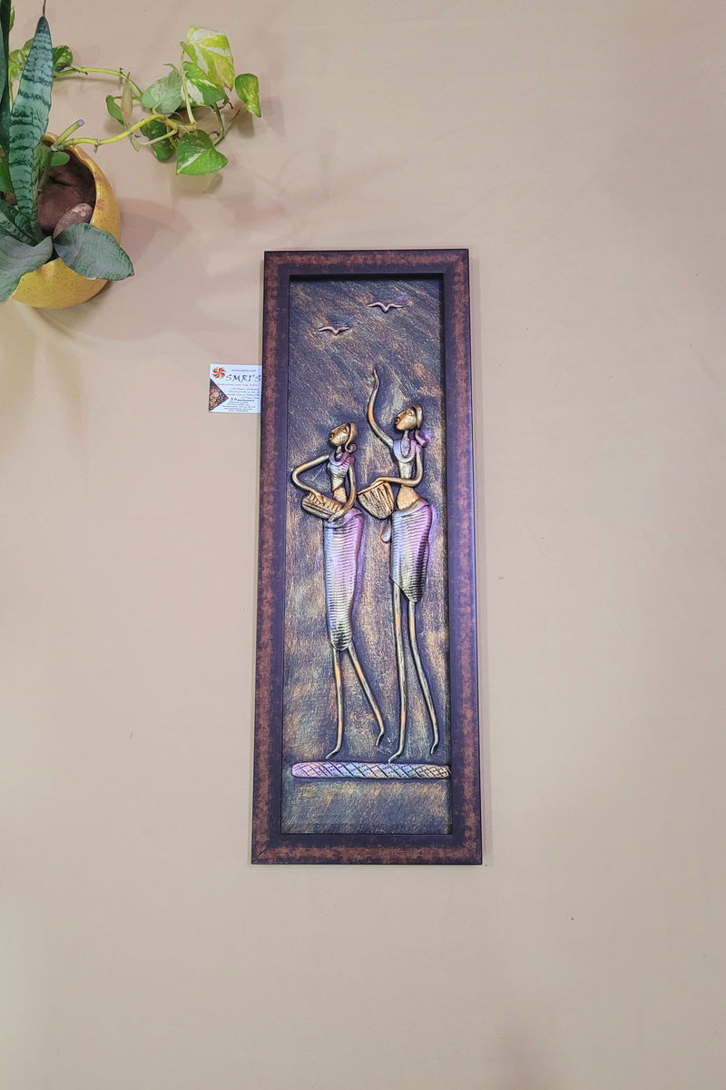 Mural Art Frame Metallic Craft Indian Handicrafts tribal art 12 (23H * 8L * 1W ) inches Living Room Dining Bedroom Reception Wall Decor for Home and Office