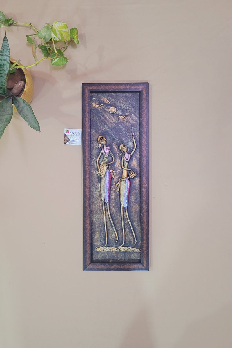 Mural Art Frame Metallic Craft Indian Handicrafts tribal art 13 (23H * 8L * 1W ) inches Living Room Dining Bedroom Reception Wall Decor for Home and Office