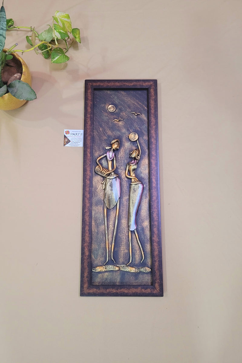 Mural Art Frame Metallic Craft Indian Handicrafts tribal art 16 (23H * 8L * 1W ) inches Living Room Dining Bedroom Reception Wall Decor for Home and Office
