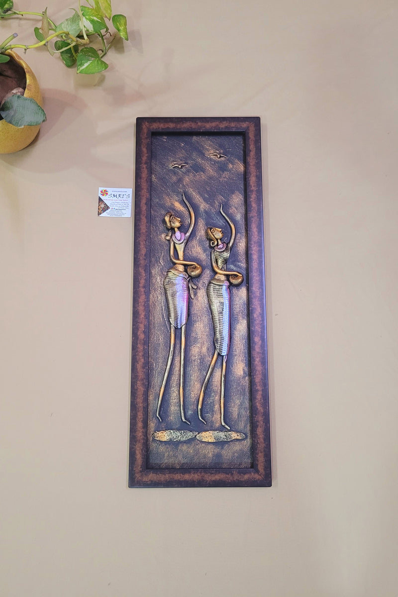 Mural Art Frame Metallic Craft Indian Handicrafts tribal art 17 (23H * 8L * 1W ) inches Living Room Dining Bedroom Reception Wall Decor for Home and Office