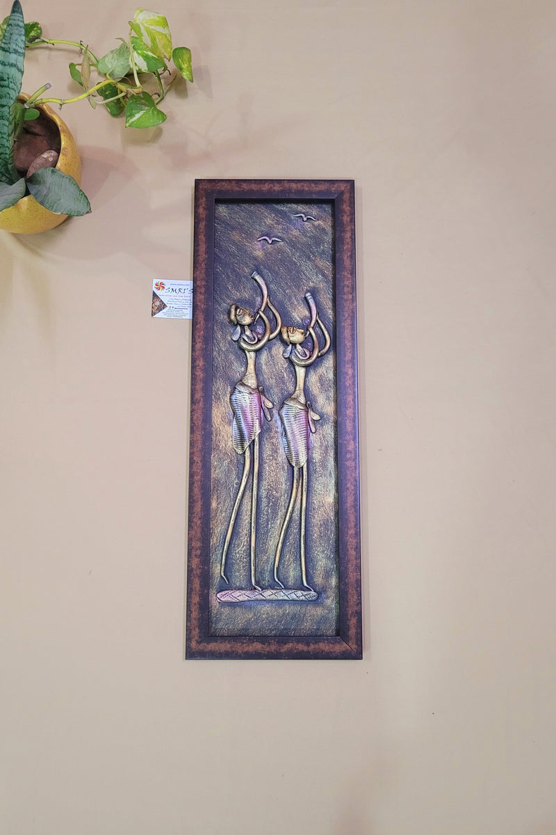 Mural Art Frame Metallic Craft Indian Handicrafts tribal art 18 (23H * 8L * 1W ) inches Living Room Dining Bedroom Reception Wall Decor for Home and Office