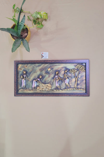 Mural Art Frame Metallic Craft Indian Handicrafts tribal art 2 (11H * 23L * 1W ) inches Living Room Dining Bedroom Reception Wall Decor for Home and Office