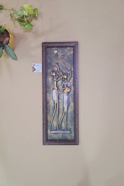 Mural Art Frame Metallic Craft Indian Handicrafts tribal art 2 (23H * 8L * 1W ) inches Living Room Dining Bedroom Reception Wall Decor for Home and Office