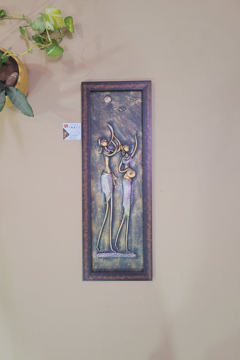 Mural Art Frame Metallic Craft Indian Handicrafts tribal art 2 (23H * 8L * 1W ) inches Living Room Dining Bedroom Reception Wall Decor for Home and Office