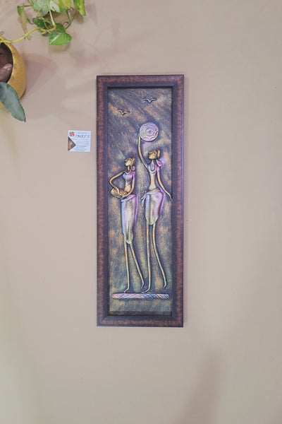 Mural Art Frame Metallic Craft Indian Handicrafts tribal art 21 (23H * 8L * 1W ) inches Living Room Dining Bedroom Reception Wall Decor for Home and Office