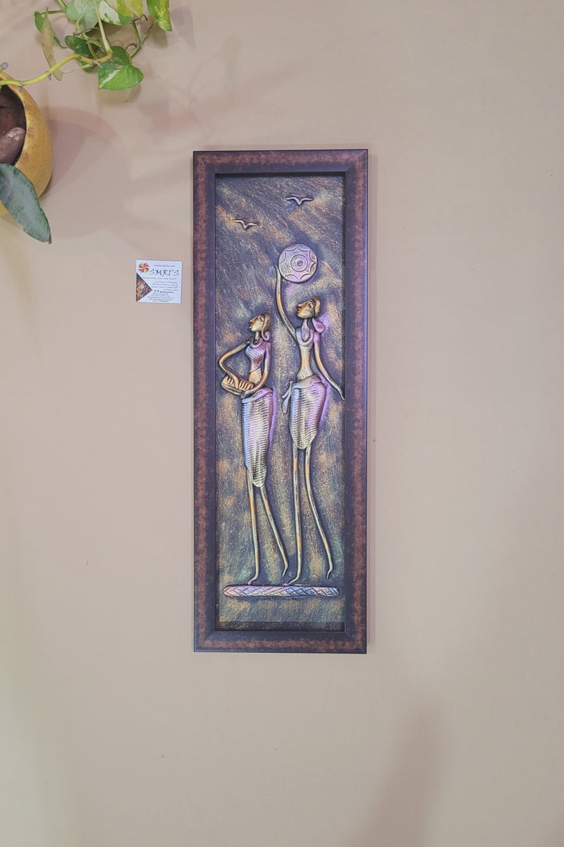 Mural Art Frame Metallic Craft Indian Handicrafts tribal art 21 (23H * 8L * 1W ) inches Living Room Dining Bedroom Reception Wall Decor for Home and Office