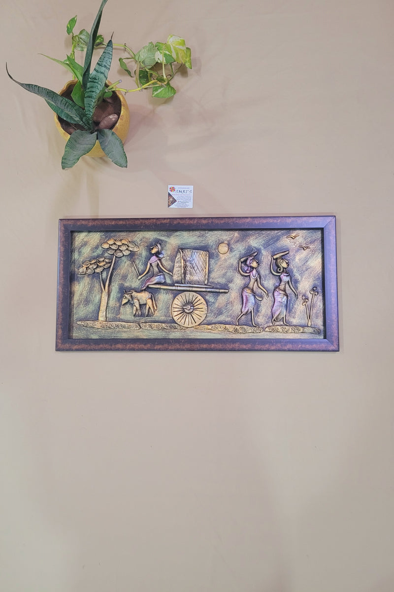 Mural Art Frame Metallic Craft Indian Handicrafts tribal art 3 (11H * 23L * 1W ) inches Living Room Dining Bedroom Reception Wall Decor for Home and Office