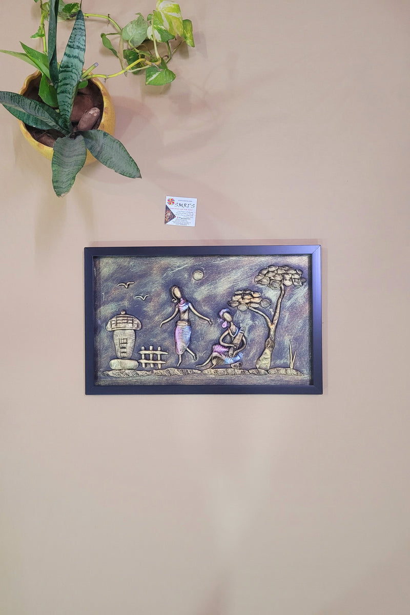 Mural Art Frame Metallic Craft Indian Handicrafts tribal art 9 (10H * 16L * 1W ) inches Living Room Dining Bedroom Reception Wall Decor for Home and Office