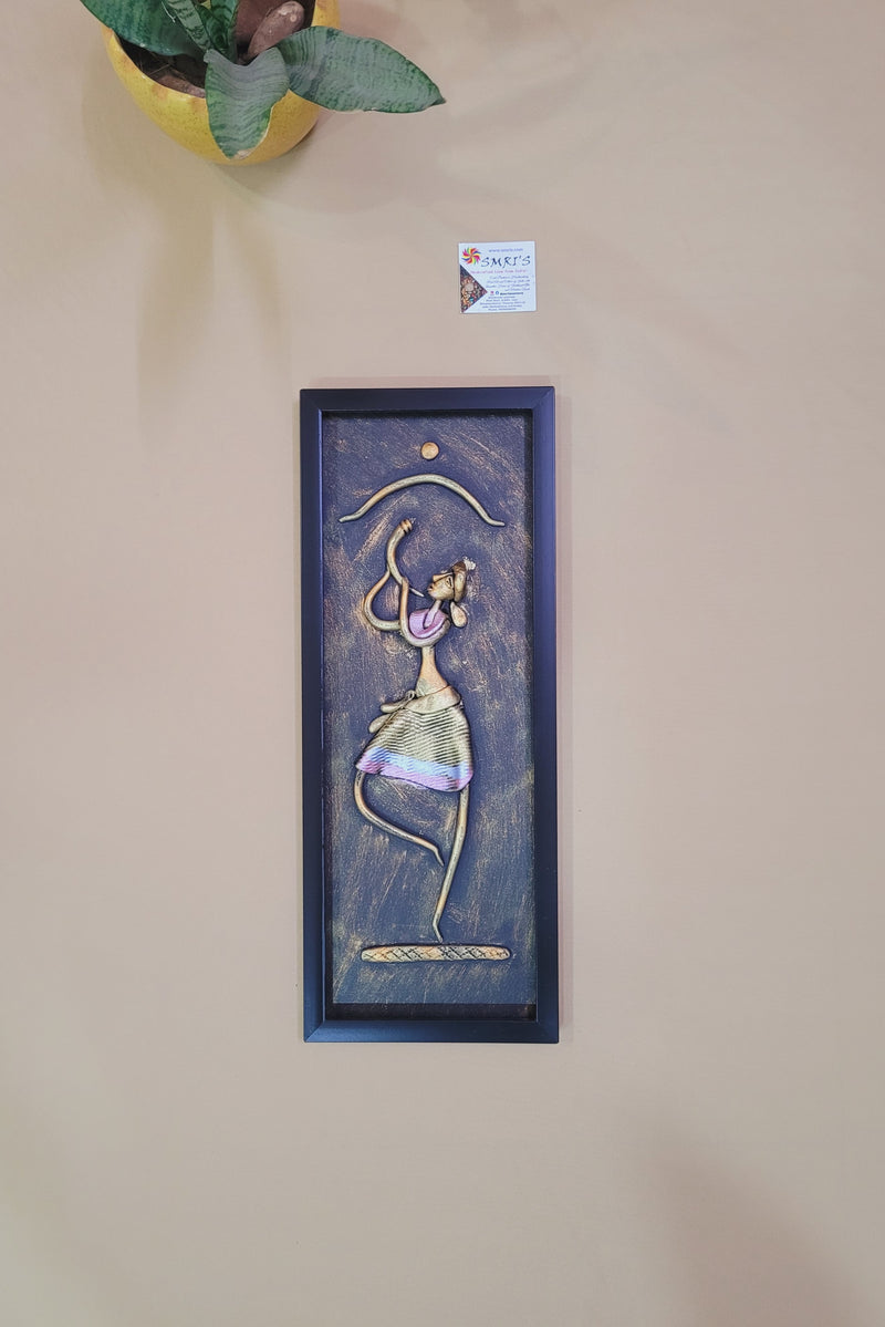 Mural Art Frame Metallic Craft Indian Handicrafts tribal art 9 (18H * 7L * 1W ) inches Living Room Dining Bedroom Reception Wall Decor for Home and Office