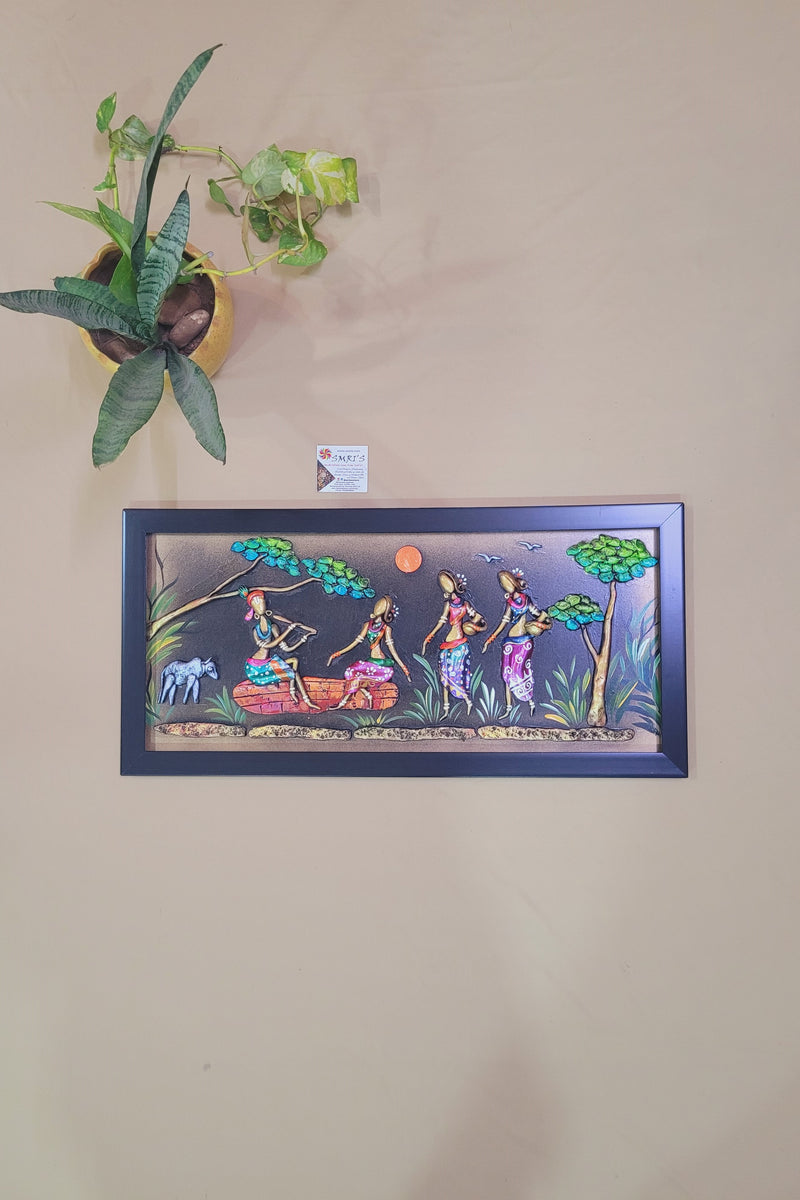 Mural Frame Colorful Craft Indian Handicrafts tribal art  4 (11H * 23L * 1W ) inches Living Room Dining Bedroom Reception Wall Decor for Home and Office
