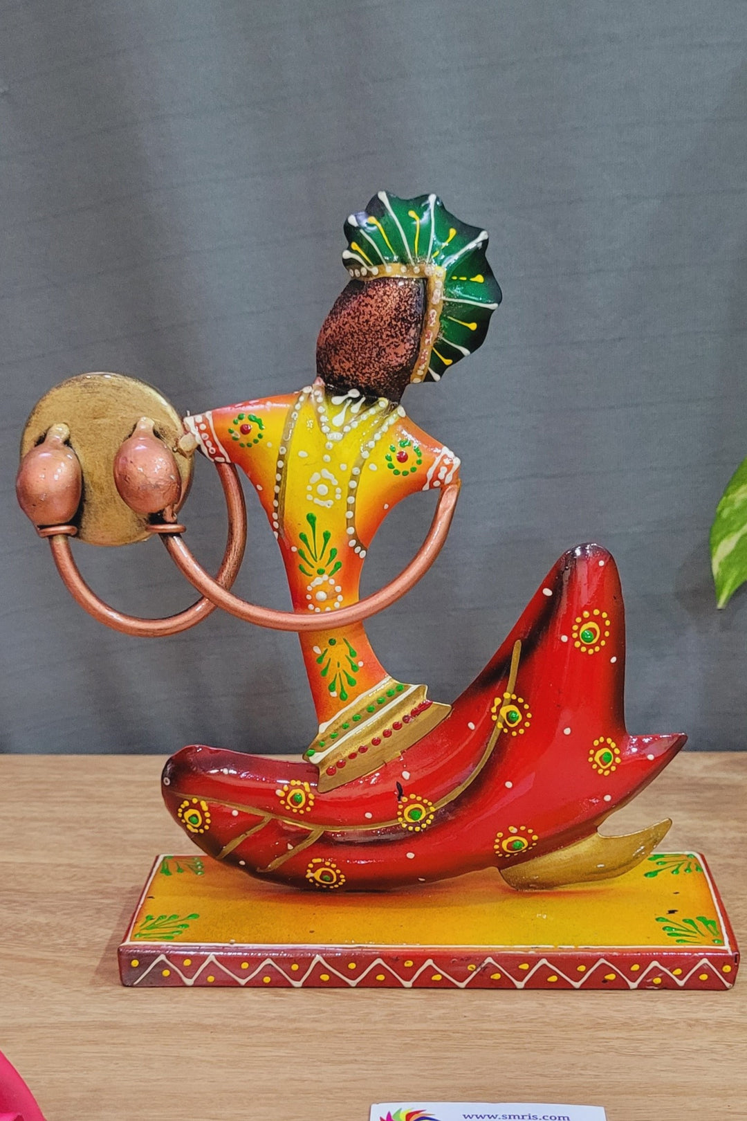 Musician Man sitting with Kanjira 8H 6.5L 2.5W inches table deco Smris